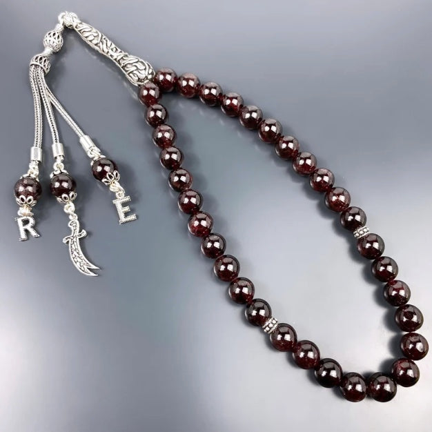 Tesbih Granat Tasi 925 Silber mit Logo und 2 Buchstaben