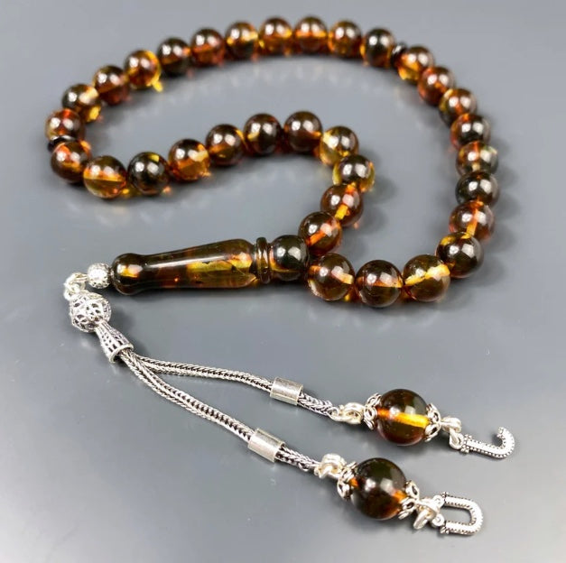 Kehribar Tesbih Kahve Rengi 2 Harf