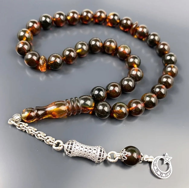 Kehribar Tesbih Kahve Rengi KURT LOGO