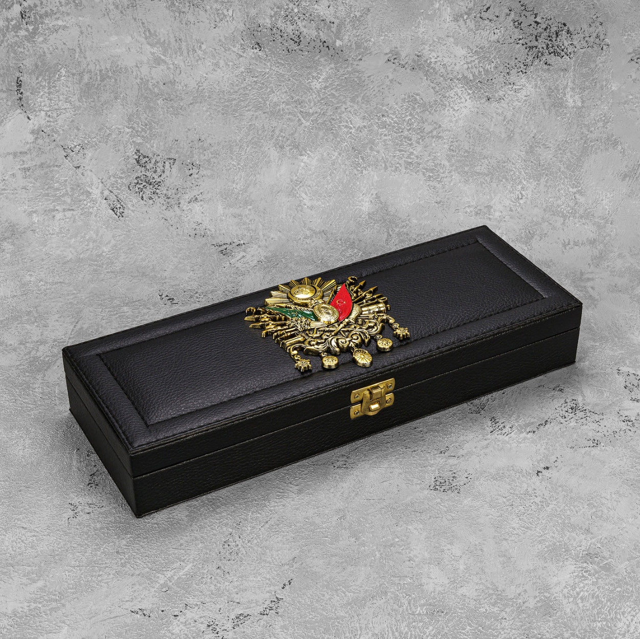 Tesbih Siyah Deri Kutu sözlü / Osmanli Logo üstünde