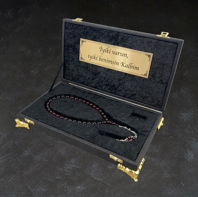 Tesbih Set Özel Kutu 925 Silber SIKMA KEHRIBAR TESBIH - BLACK BOX