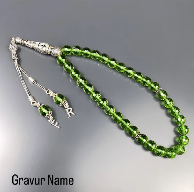 Zultanit Tesbih mit Namen und 2 Buchstaben 925 Silber