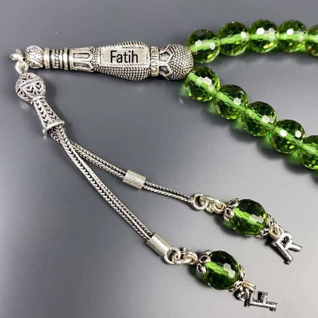 Zultanit Tesbih mit Namen und 2 Buchstaben 925 Silber