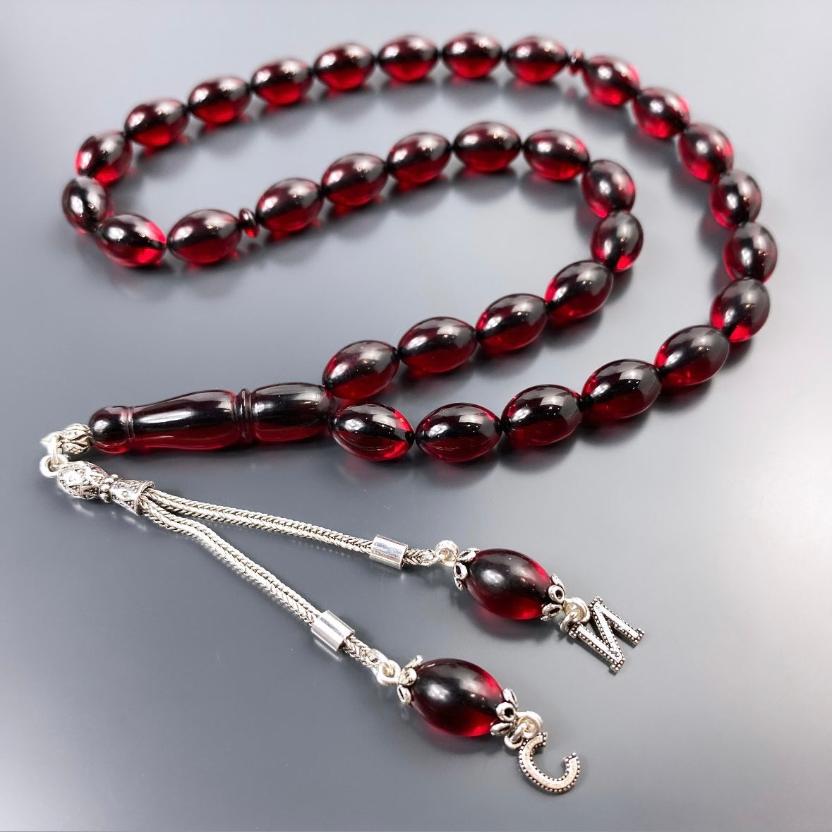 Kirmizi Tesbih SIKMA KEHRIBAR Beyzi Kesim Kutulu - 925 Gümüs