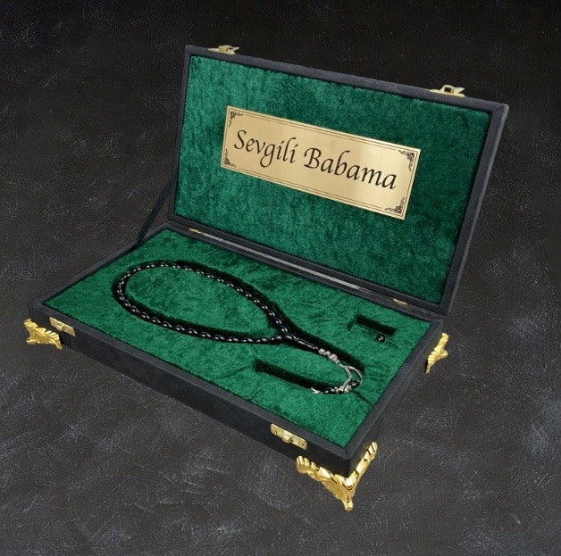 Tesbih Set Özel Kutu 925 Silber SIKMA KEHRIBAR TESBIH - GREEN / BLACK BOX