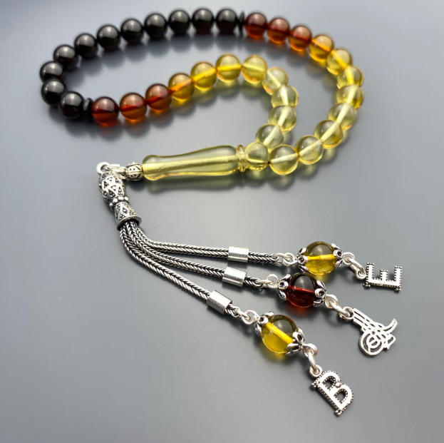 Kehribar Tesbih Renk Süzme 2 Buchstaben - Logo 925 Silber Püskül