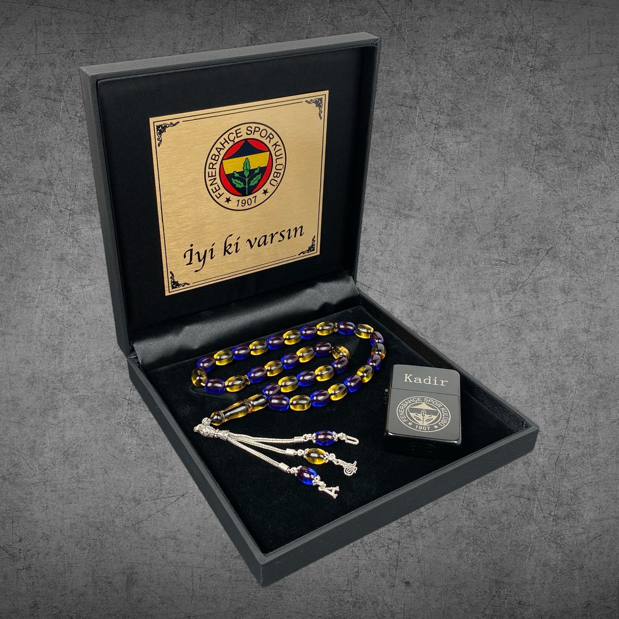 FB SIKMA KEHRIBAR 925 Silber Black Box 4eckig Tesbih Taraftar Set