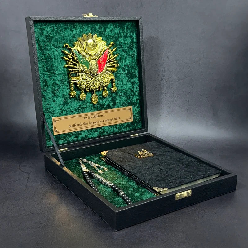 Tesbih 4eckig Black Green Yasin Serif Box Set Osmanli mit Rahmen